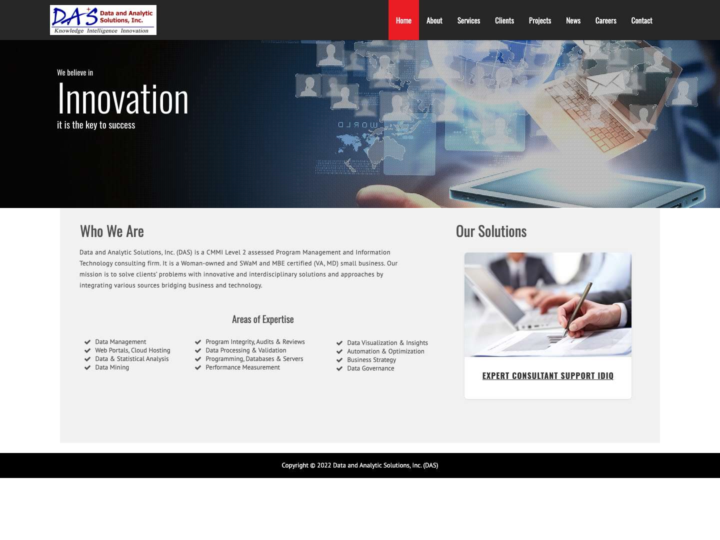 Data and Analytic Solutions | Data Analytics | Data Analysis Consulting - Data and Analytic Solutions, Inc. - Full Screenshot