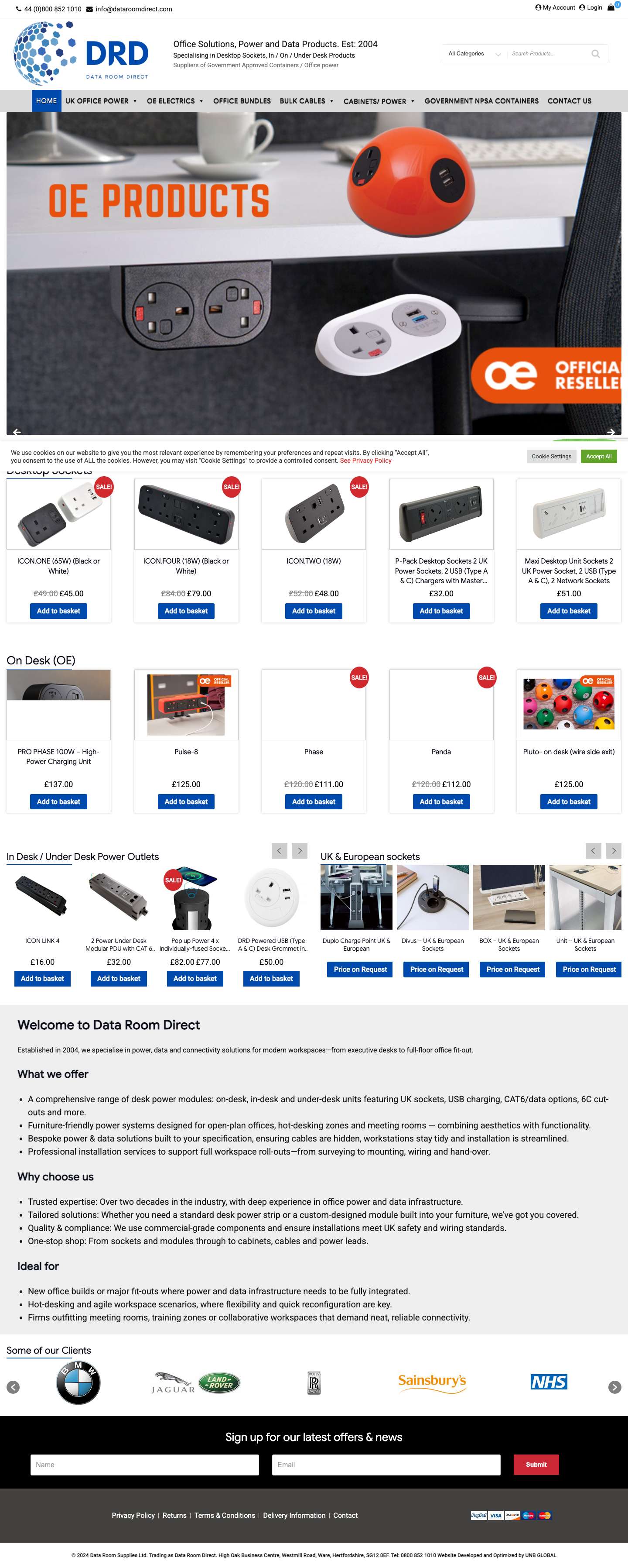 Smart Power & Data Systems for Workspaces | Data Room Direct - Full Screenshot