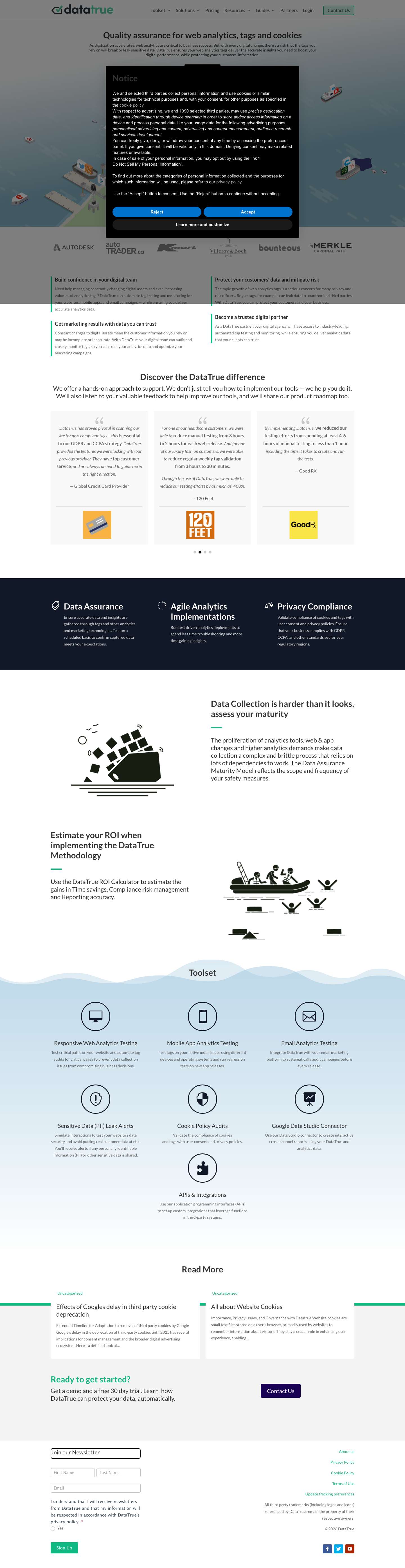 Audit Web Tags - Monitor Data Quality - Testing Tool | DataTrue - Full Screenshot
