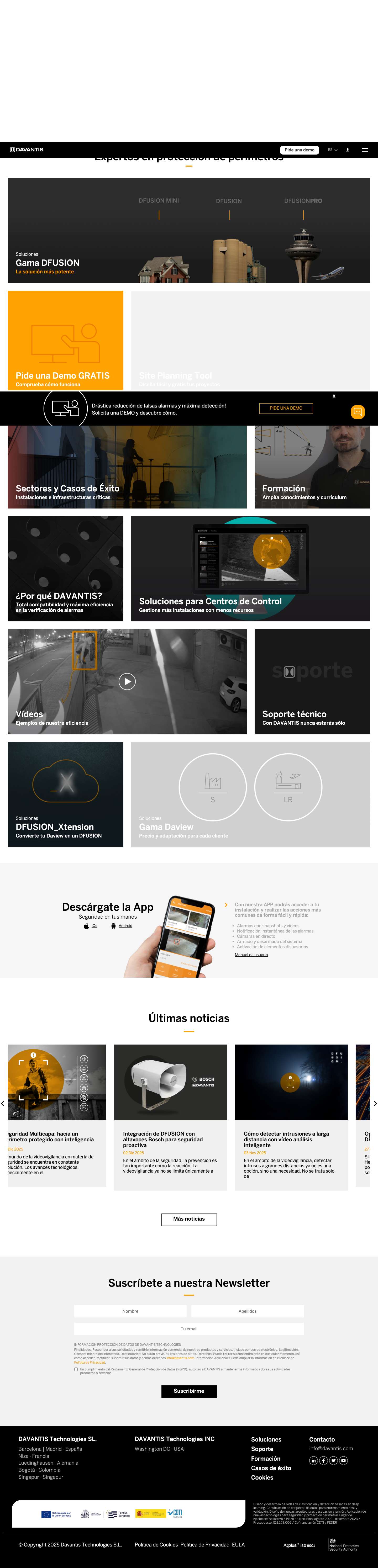 Soluciones Vídeo Análisis IA · Seguridad Perimetral | DAVANTIS - Full Screenshot
