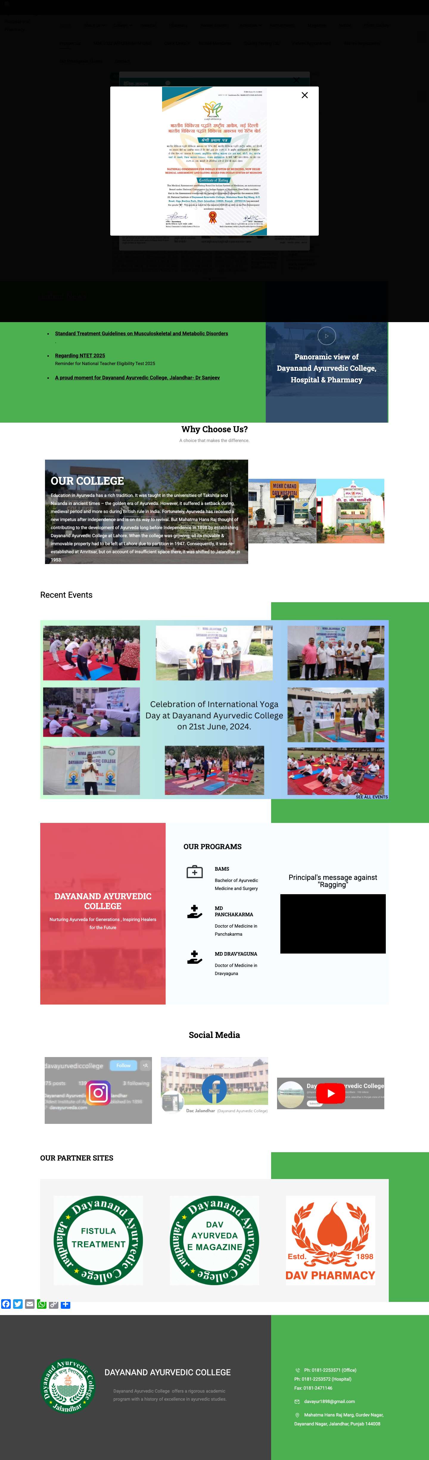 Home - Dayanand Ayurvedic College Hospital and Pharmacy - Full Screenshot