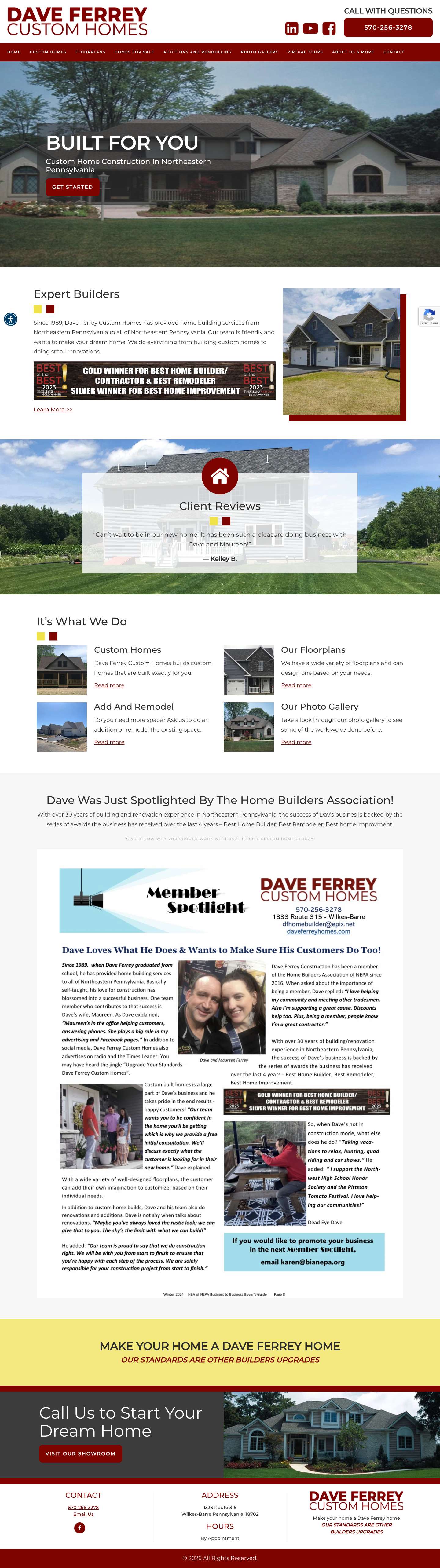 Home Construction in Northeastern Pennsylvania | Dave Ferrey Custom Homes - Full Screenshot