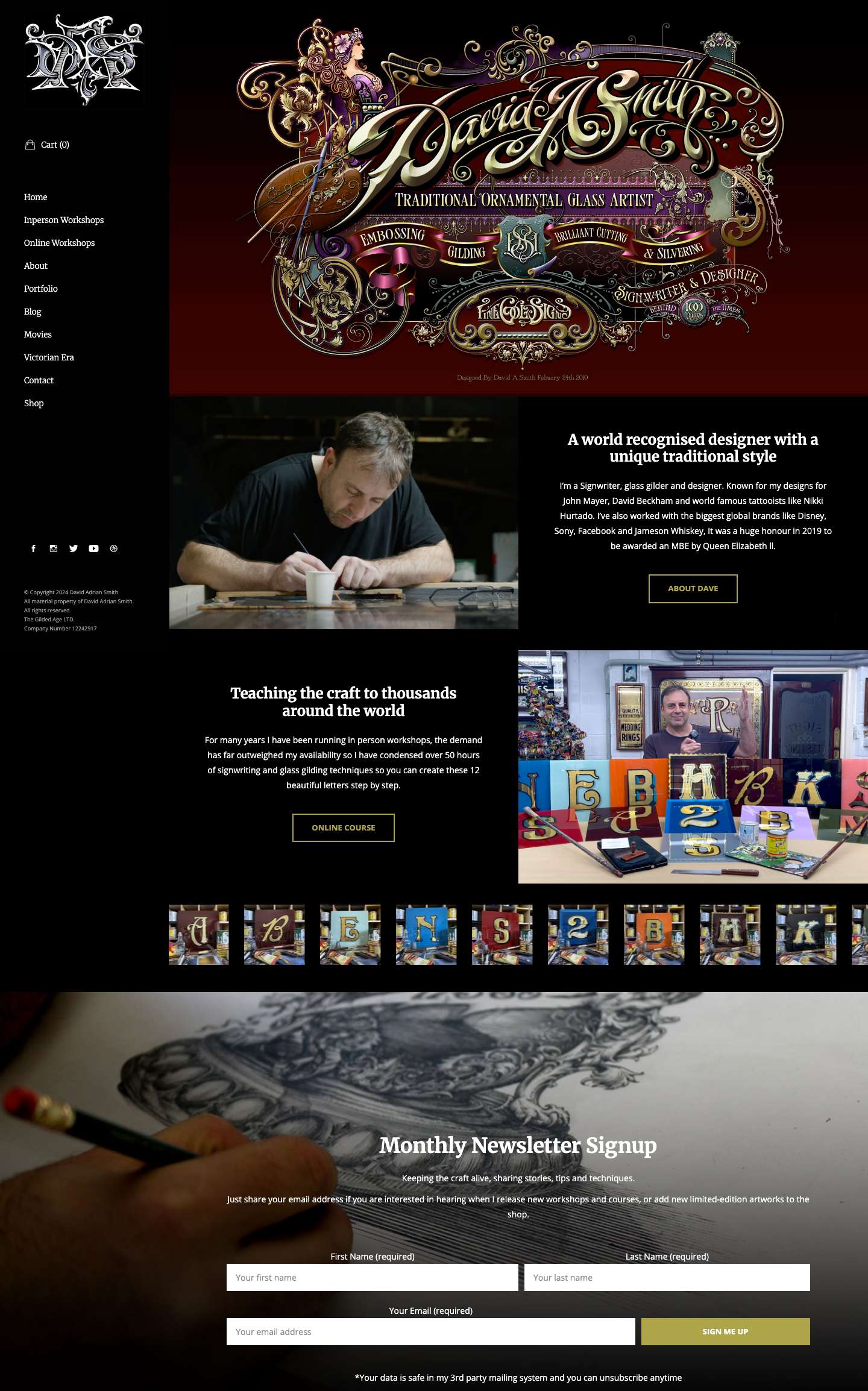 Home - David Smith - Traditional Ornamental Glass Artist - Full Screenshot