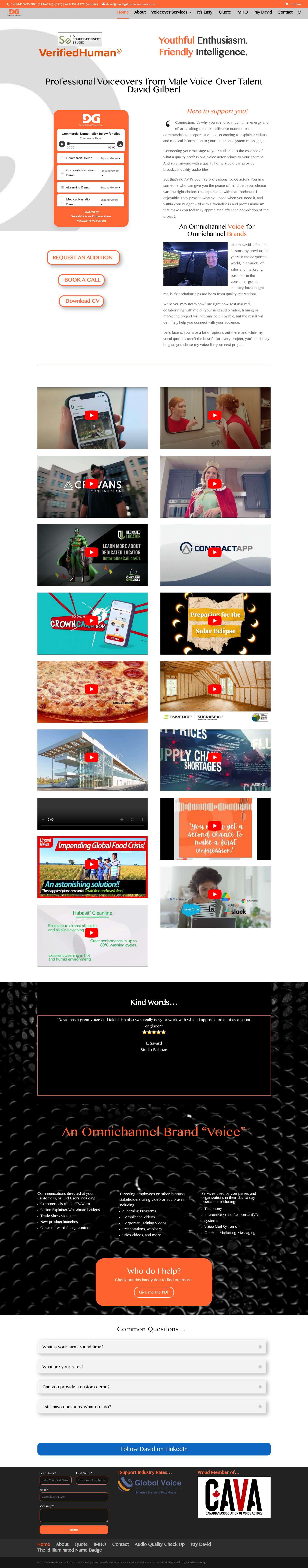 Professional Male Voiceover Talent | David Gilbert | Home Page - Full Screenshot