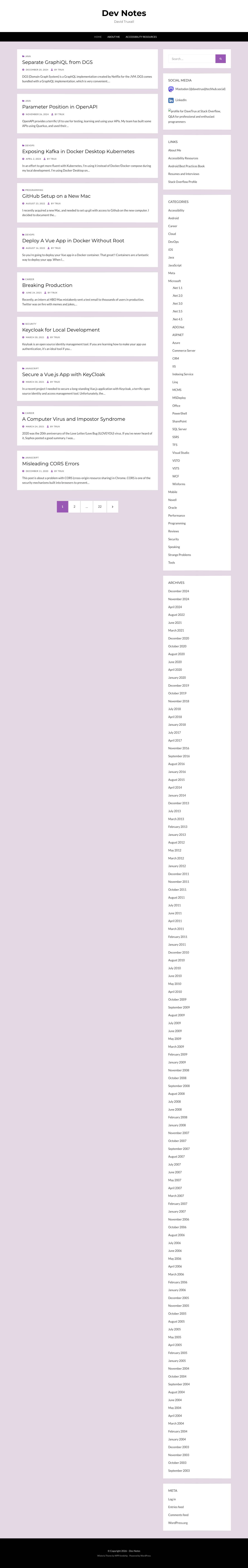 Dev Notes – David Truxall - Full Screenshot