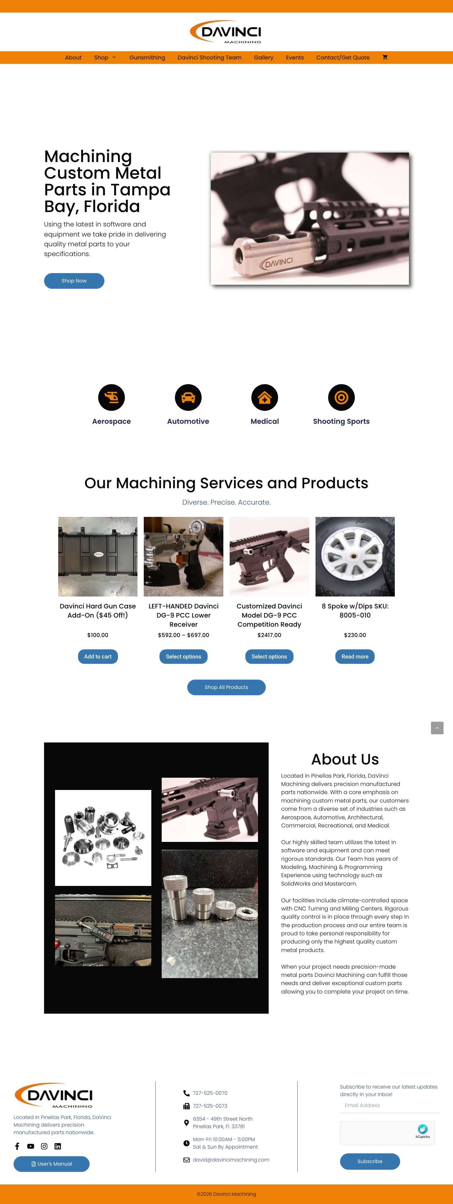 Machining Custom Metal Parts - Tampa Bay Area, Florida - DAVINCI MACHINING, Tampa Bay Area Florida - Full Screenshot