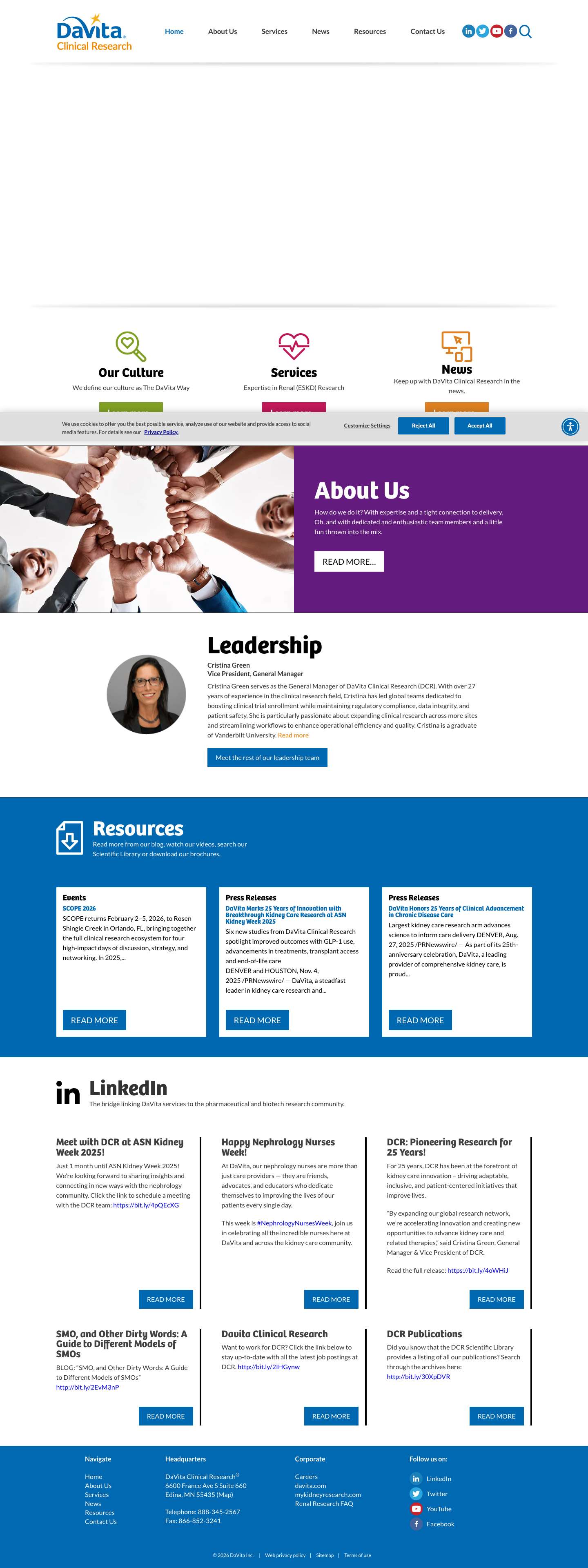 Renal Research Site Network - DaVita Clinical Research - Full Screenshot