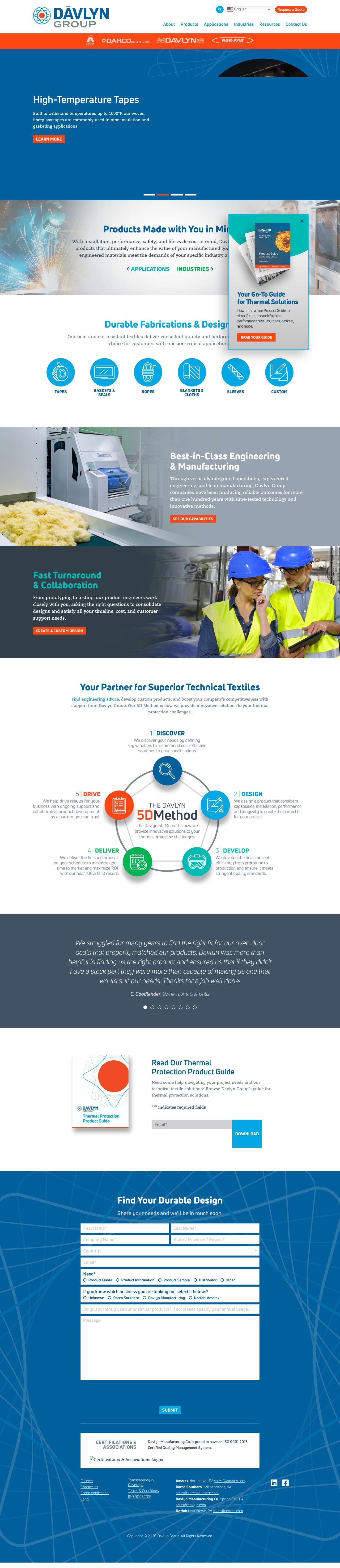 Technical Textiles for Thermal Protection & Sealing | Davlyn Group - Full Screenshot