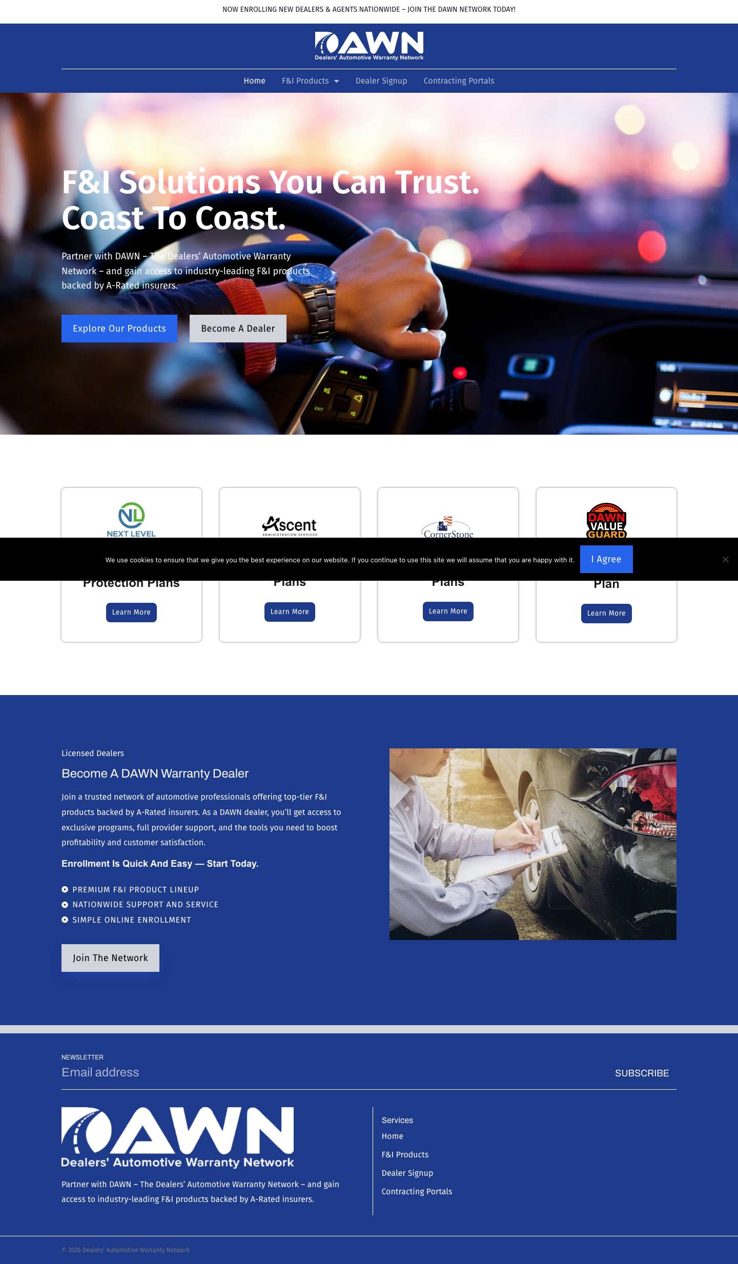 DAWN Warranty Dealer Signup | Premium F&I Protection Plans - Full Screenshot