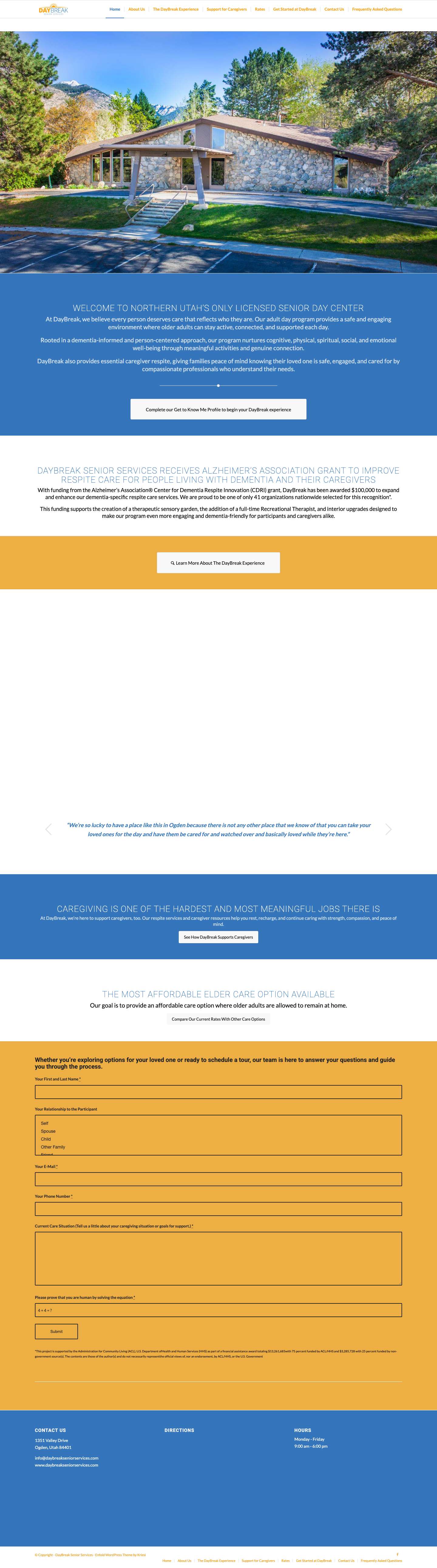 DayBreak Senior Services – Northern Utah's Only Senior Day Program - Full Screenshot