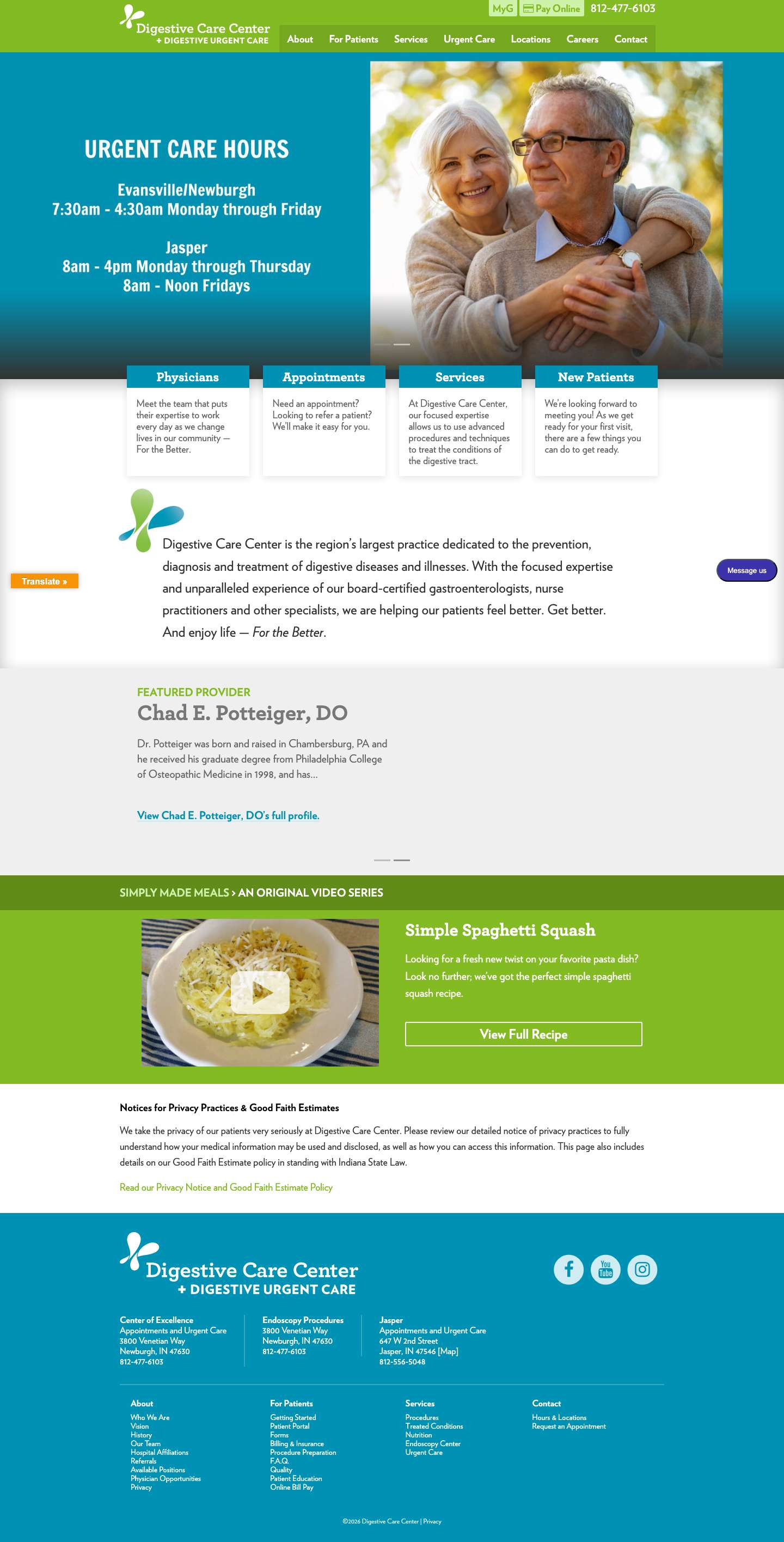 Digestive Care Center | Evansville & Jasper, IN | Digestive & Nutrition Services - Full Screenshot