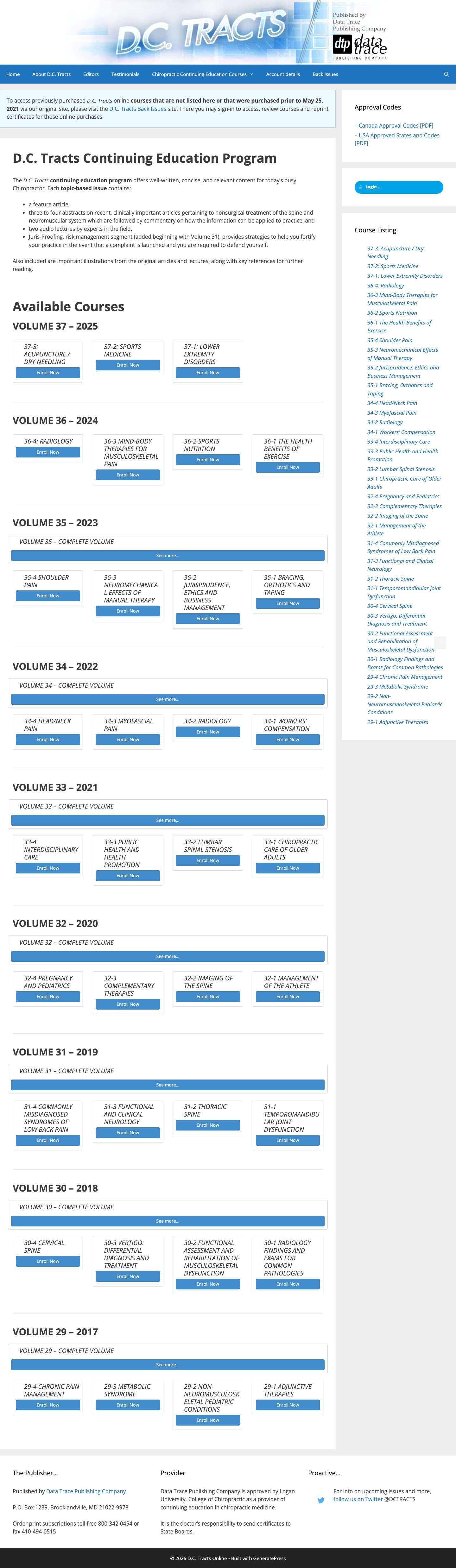 D.C. Tracts Online – Chiropractor Continuing Education Program - Full Screenshot