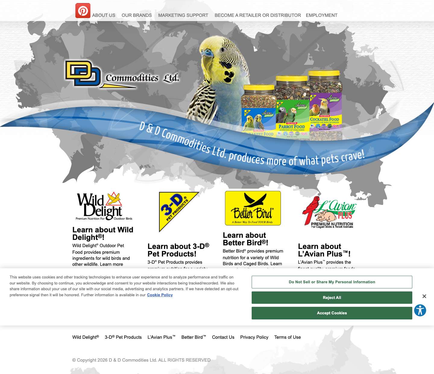 D & D Commodities | D & D features nutritional wild bird, caged bird and small animal food.D&D Commodities | D & D Commodities features nutritional wild bird food, caged bird food and small animal foo... - Full Screenshot