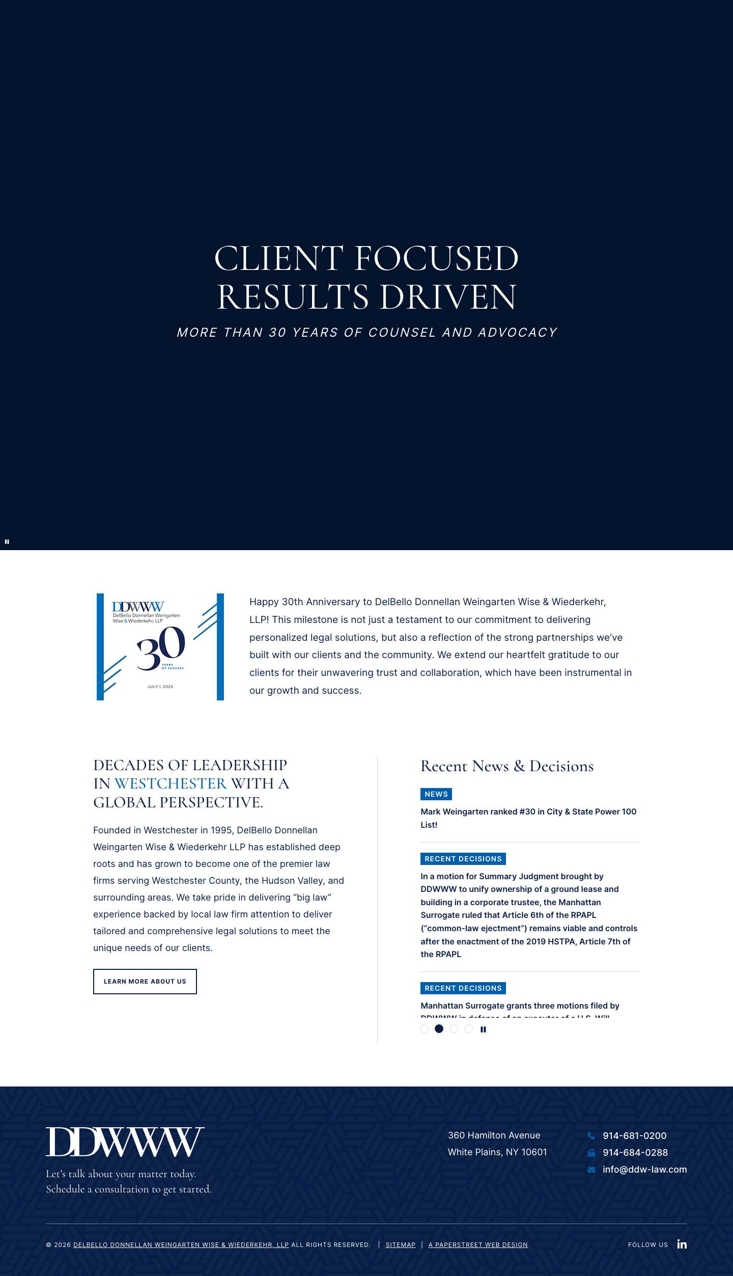 Westchester Real Estate, Business and Estate Planning Law Firm | DelBello Donnellan Weingarten Wise & Wiederkehr, LLP - Full Screenshot