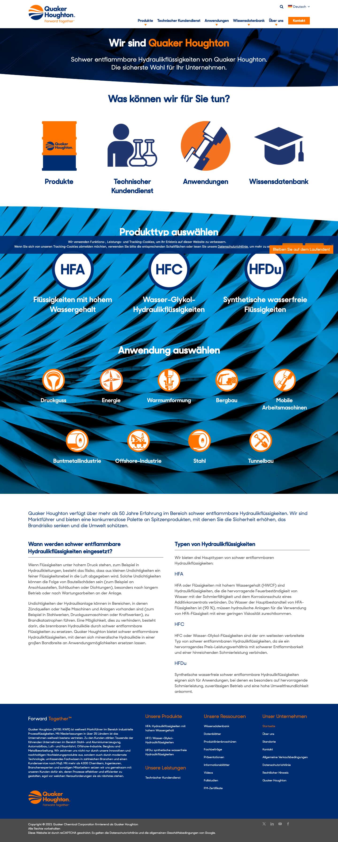 Schwer entflammbare Hydraulikflüssigkeiten – Quaker Houghton - Full Screenshot