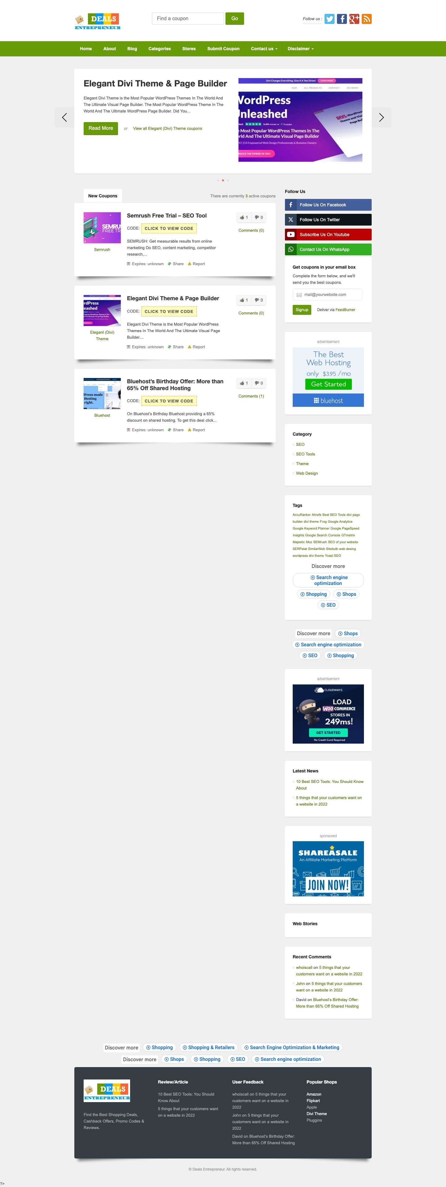 Deals Entrepreneur | Best Deals,Coupons,Cashback,Promo Codes & Reviews - Full Screenshot