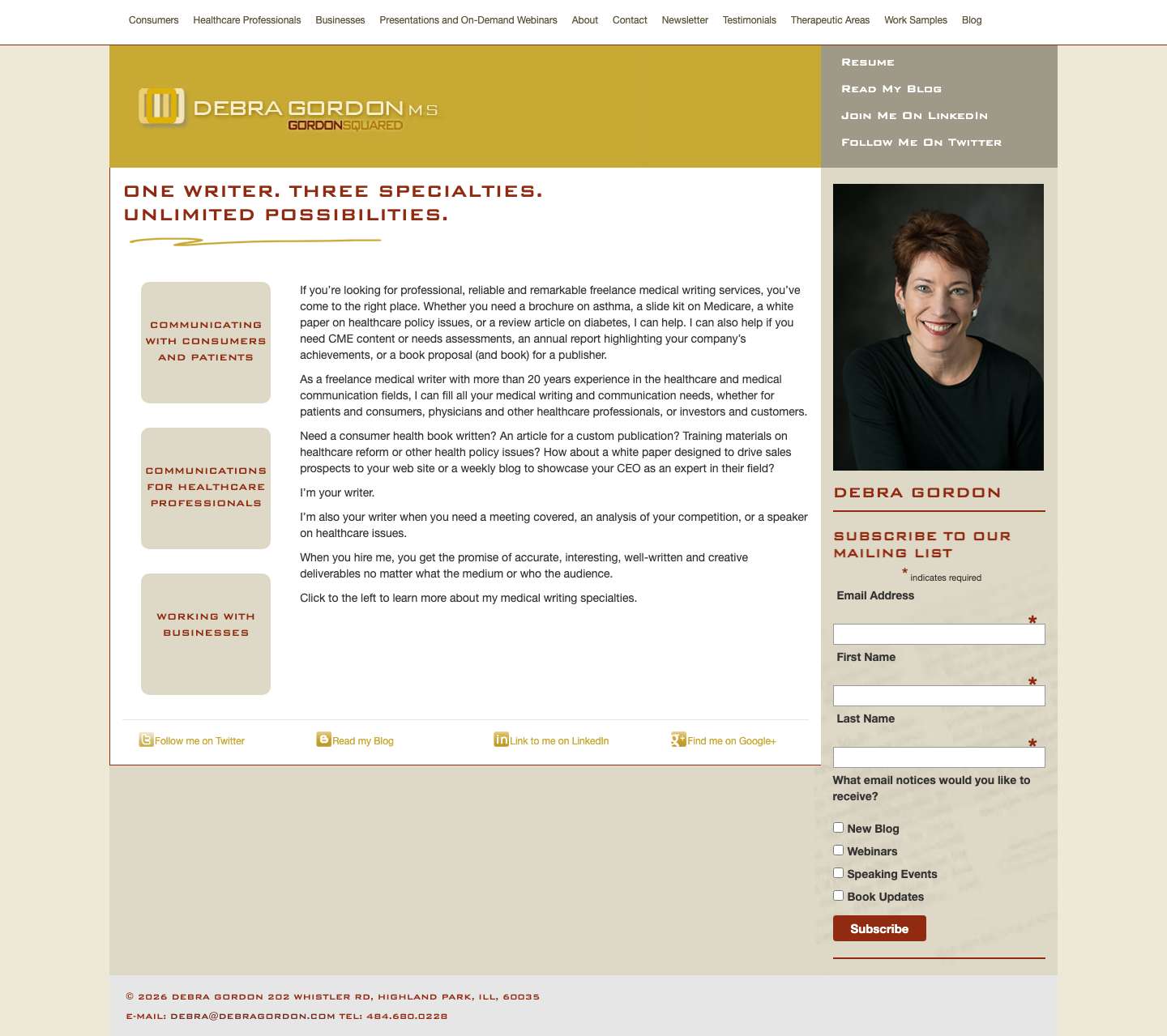 Freelance Medical Writing Services by Debra Gordon - Full Screenshot