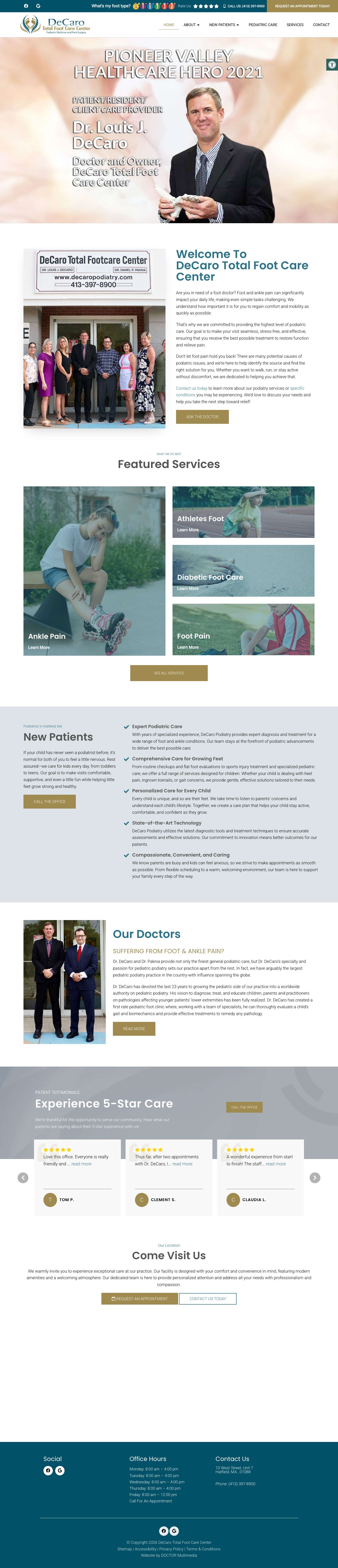 Podiatrist in Hatfield, MA | DeCaro Total Foot Care CenterAccessibility ToolsIncrease TextDecrease Text - Full Screenshot