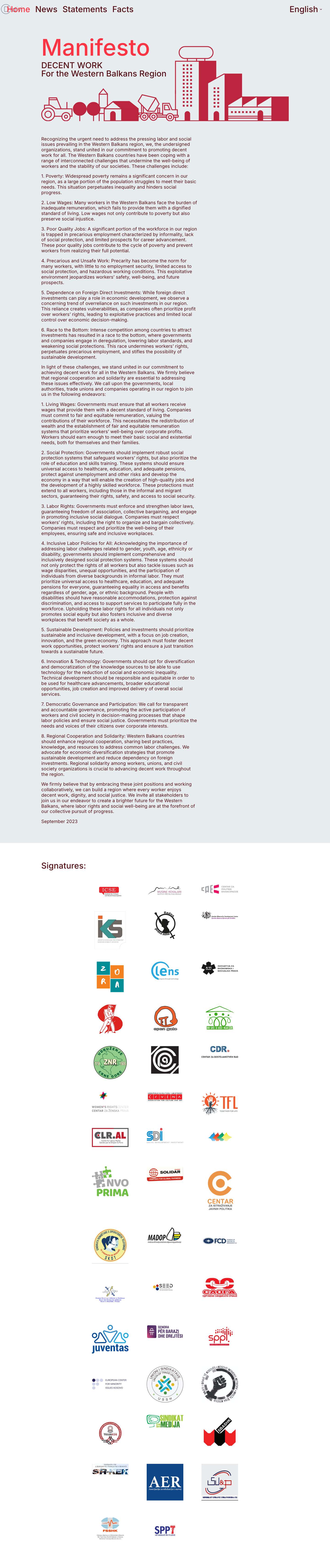 Home | Manifesto | Decent Work Balkans - Full Screenshot