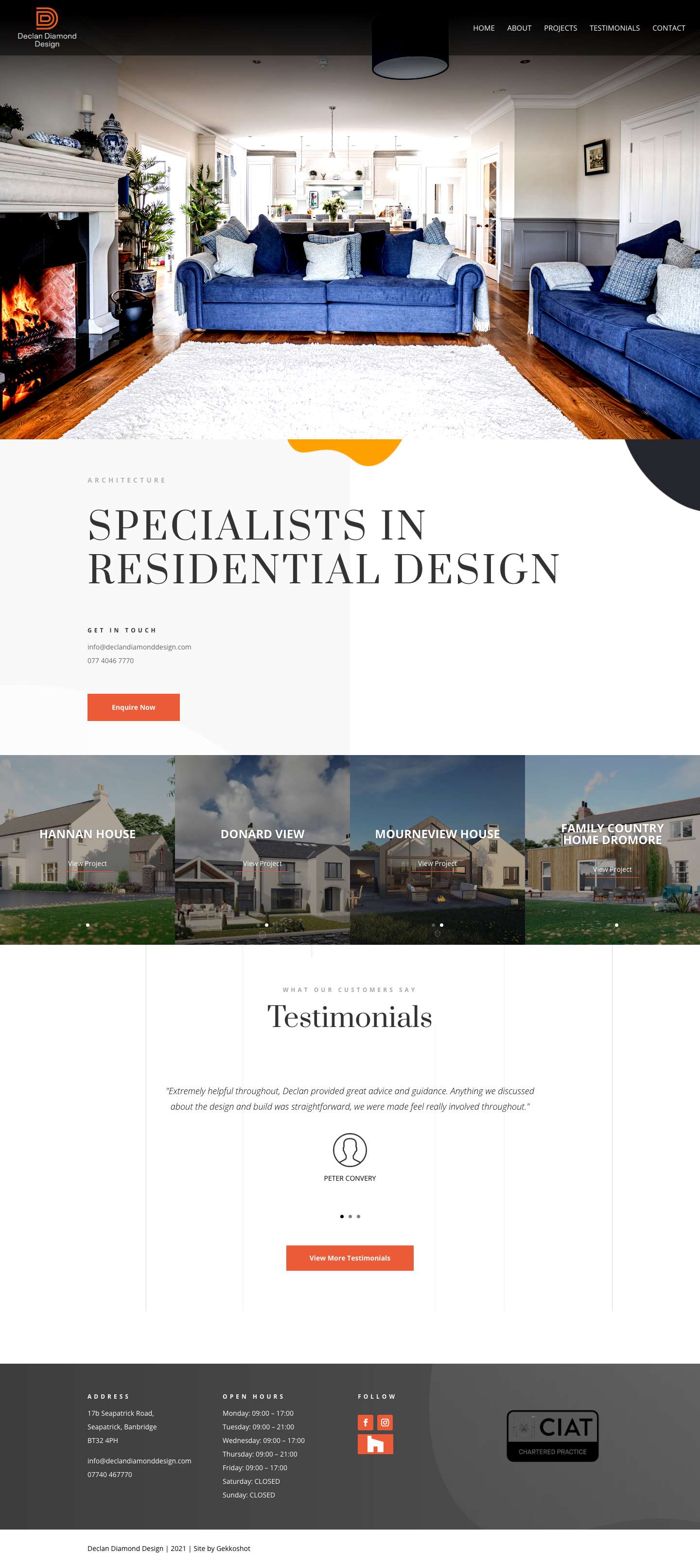 Declan Diamond Design | Specialists in residential design - Full Screenshot