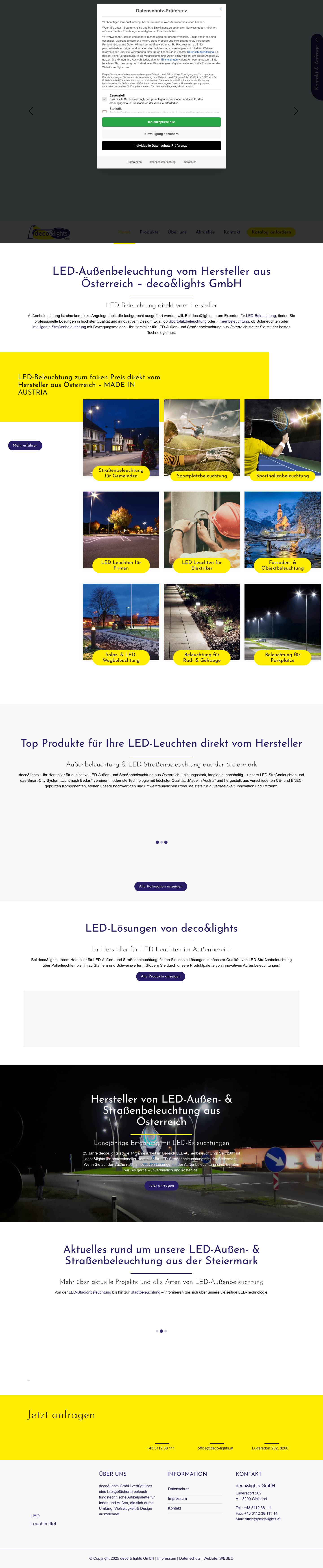 Ihr Hersteller für LED-Außenbeleuchtung | deco&lights - Full Screenshot