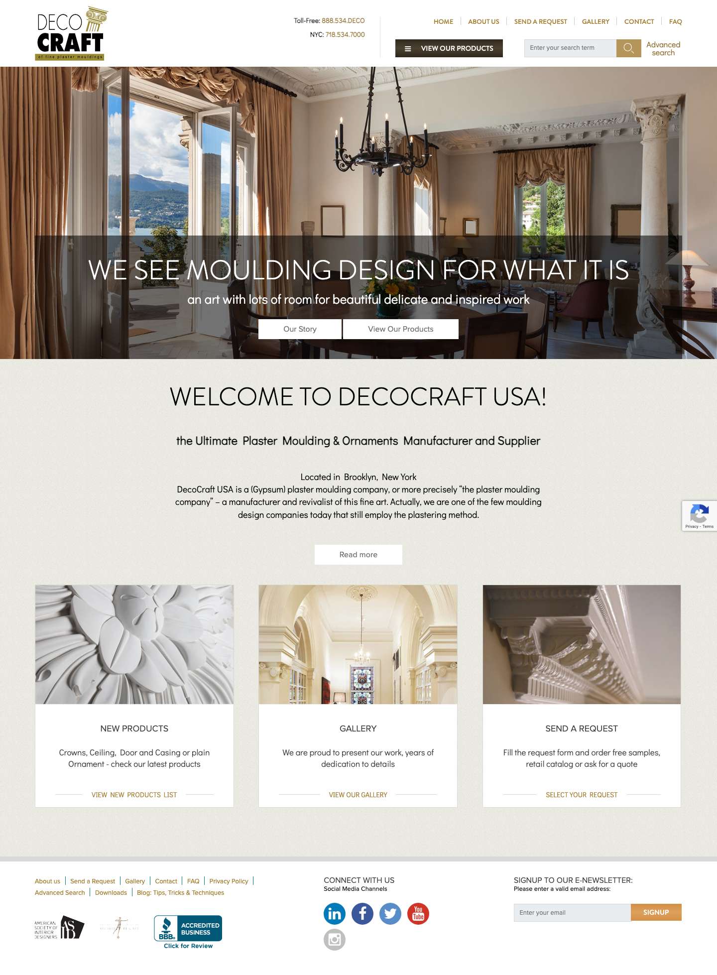 the Ultimate Plaster Moulding Manufacturer & Supplier | DecoCraft USA - Full Screenshot