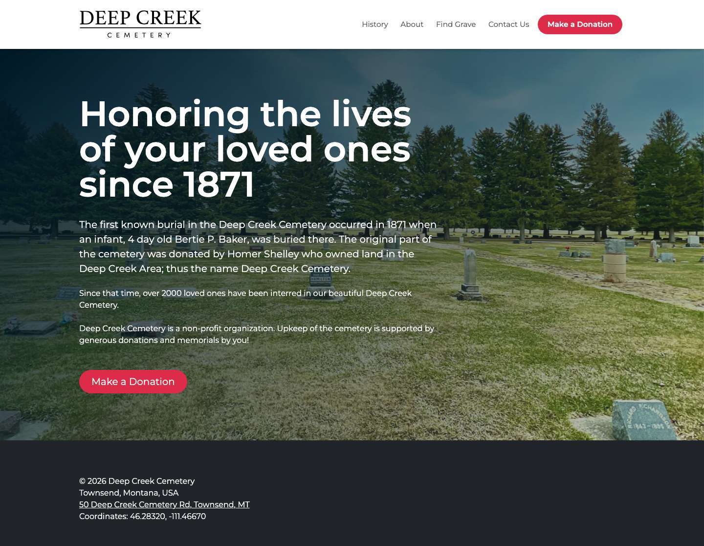 Home - Deep Creek Cemetery - Full Screenshot
