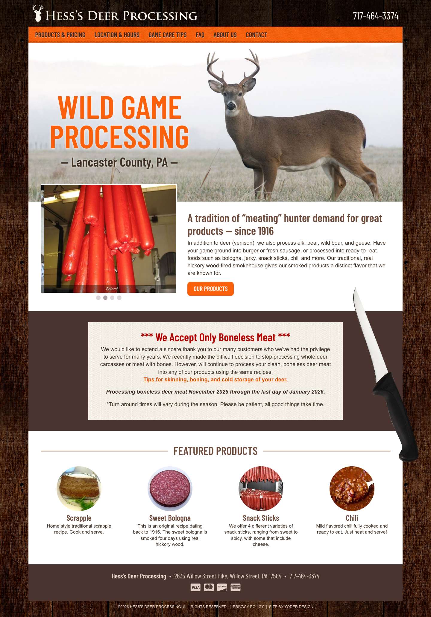 Hess's Deer Processing – Lancaster County, PA - Full Screenshot