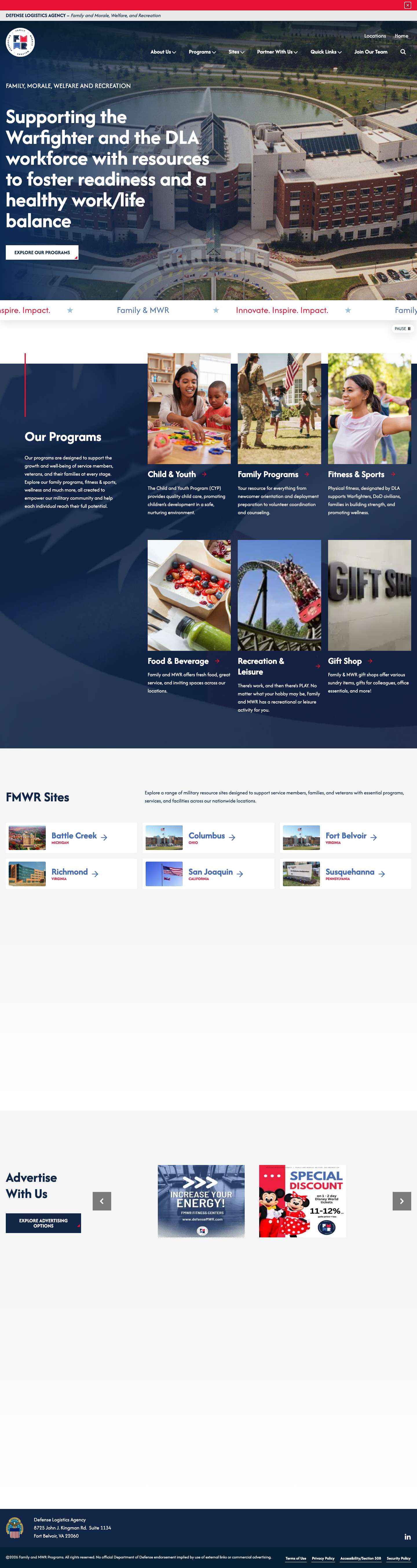 Military MWR Programs for Family Recreation & Support | Defense Logistics Agency - Full Screenshot