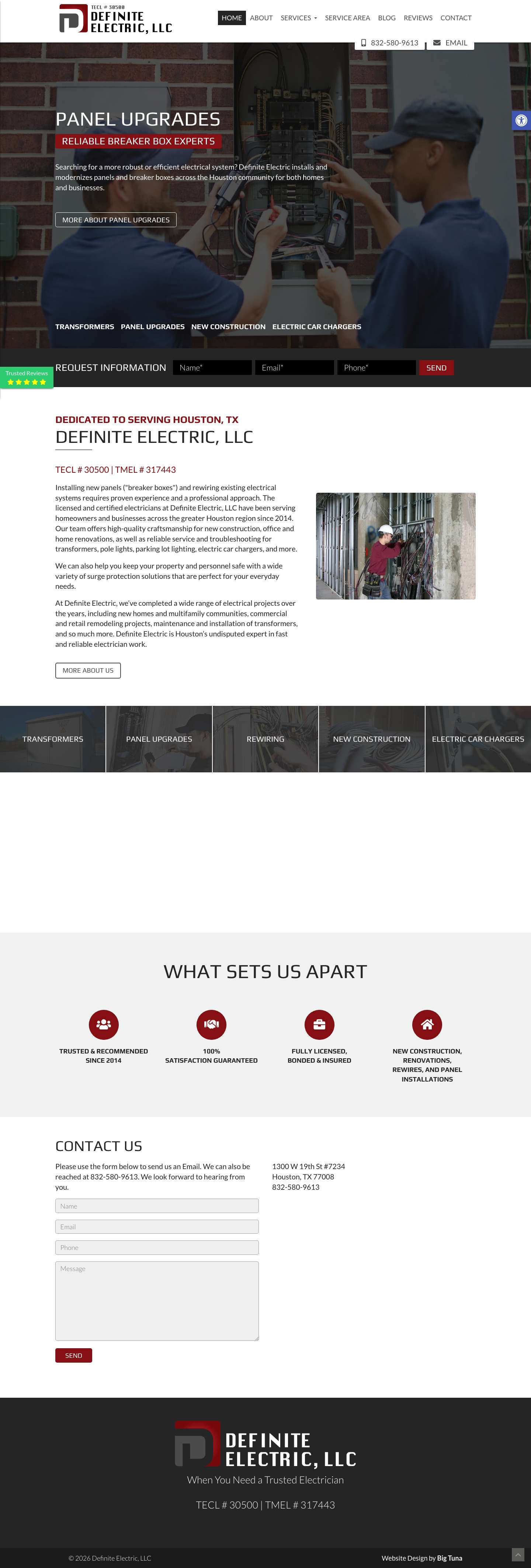 Electrical Contractor Houston | Electrician Houston | Definite Electric, LLCAccessibility ToolsIncrease TextDecrease Text - Full Screenshot