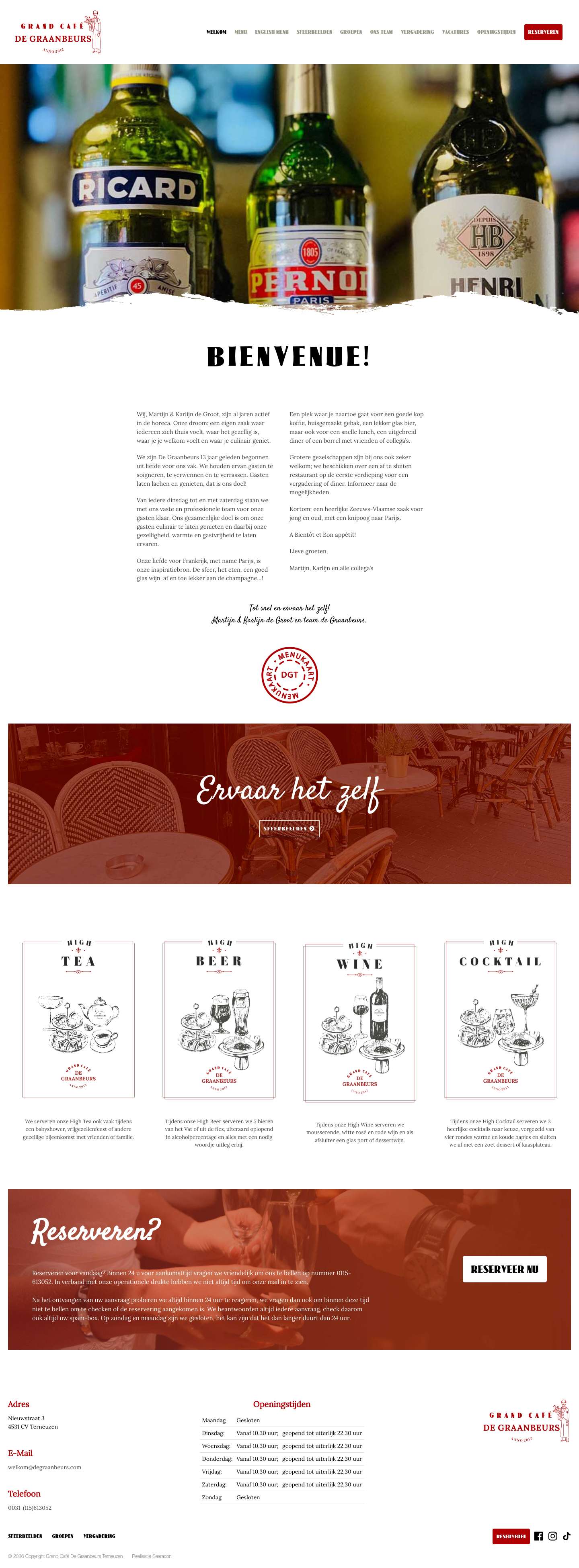 Grand Café De Graanbeurs Terneuzen De plek voor een kop koffie, een glas wijn, een glas bier, maar ook voor een snelle lunch, een uitgebreid diner of een borrel. - Full Screenshot