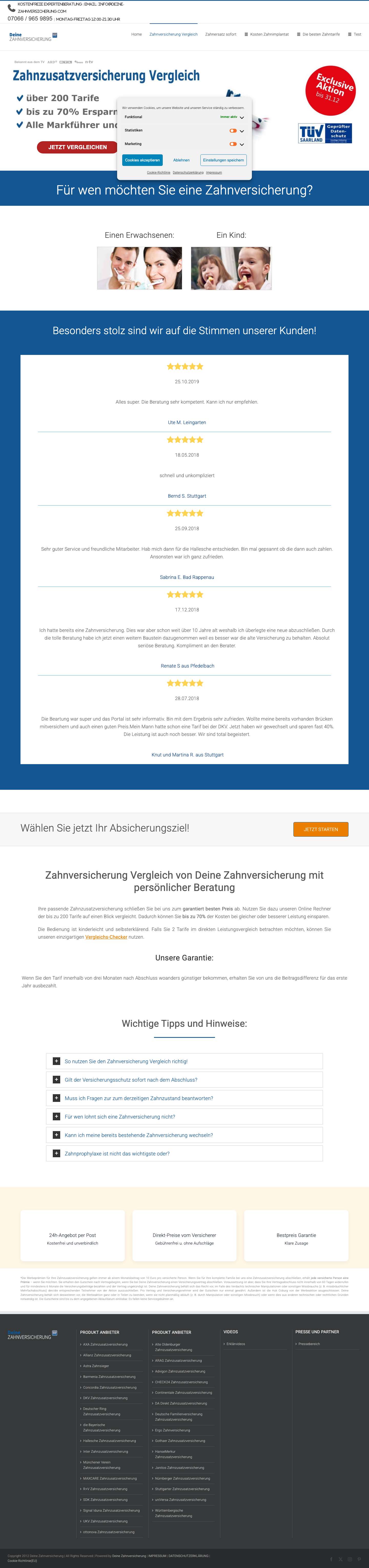 Zahnversicherung VERGLEICH - Finde den Testsieger 2021 - Full Screenshot