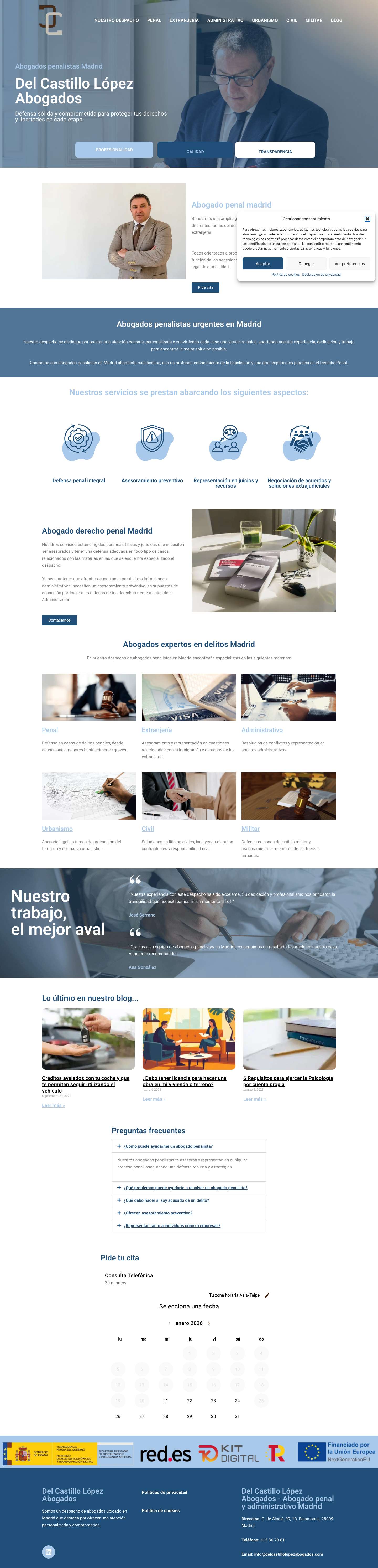 Abogados penalistas Madrid - Del Castillo López - Abogados - Full Screenshot