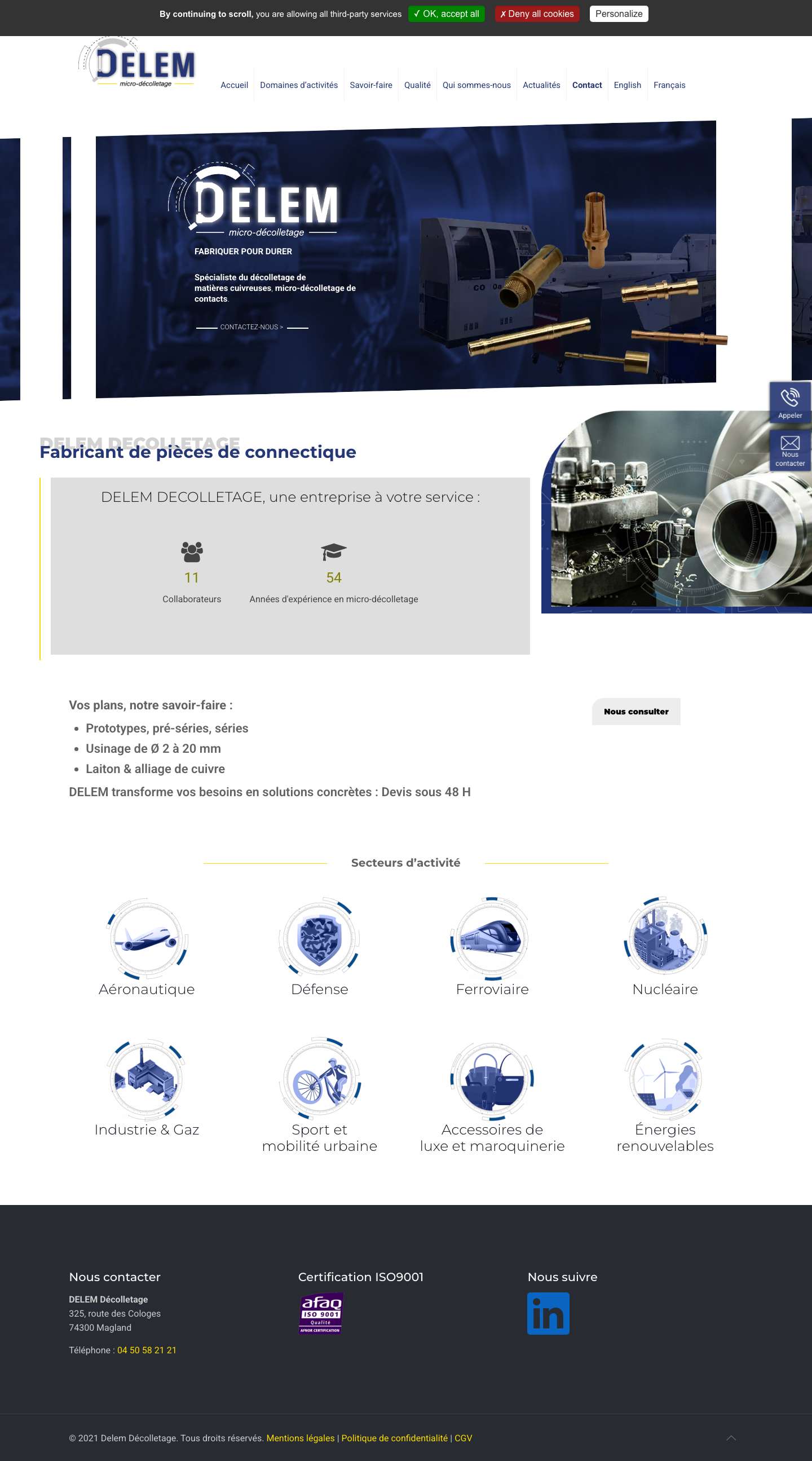 Fabricant de contacts et de pièces de connectique | DELEM Décolletage - Full Screenshot