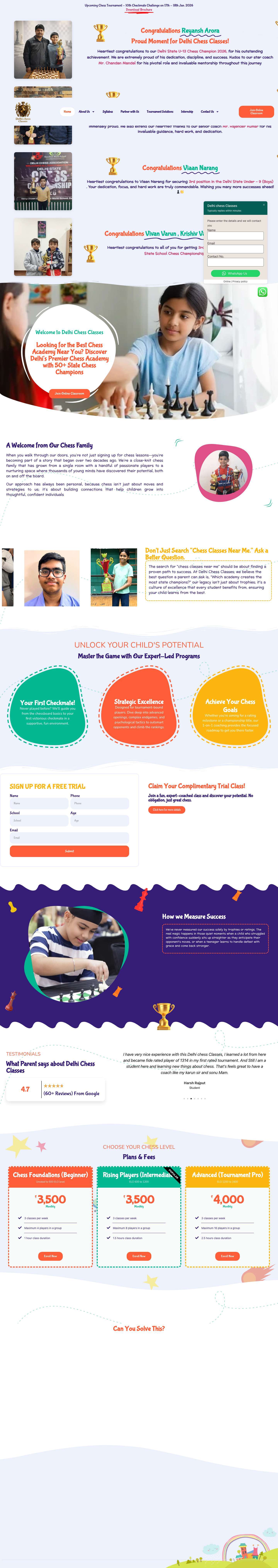 Delhi chess Classes - Best Chess Coaching in Delhi NCR - Full Screenshot