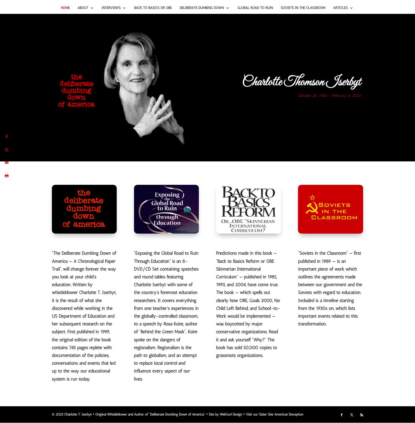 Deliberate Dumbing Down | Official Website of Charlotte Thomson Iserbyt - Full Screenshot