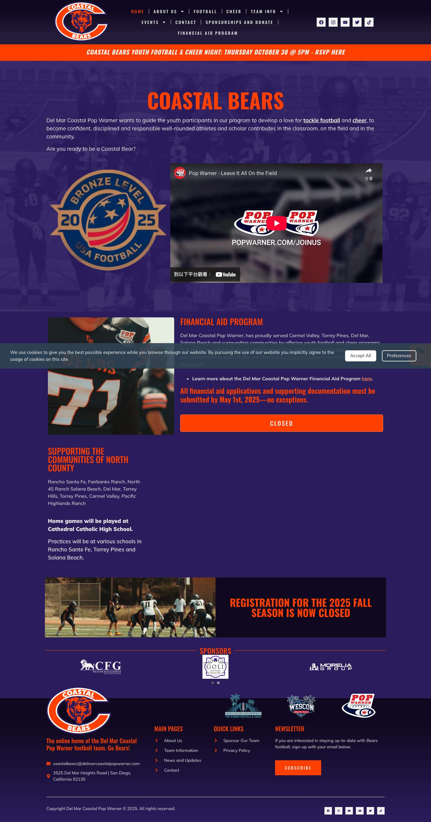 Home - Del Mar Coastal Pop Warner - Full Screenshot