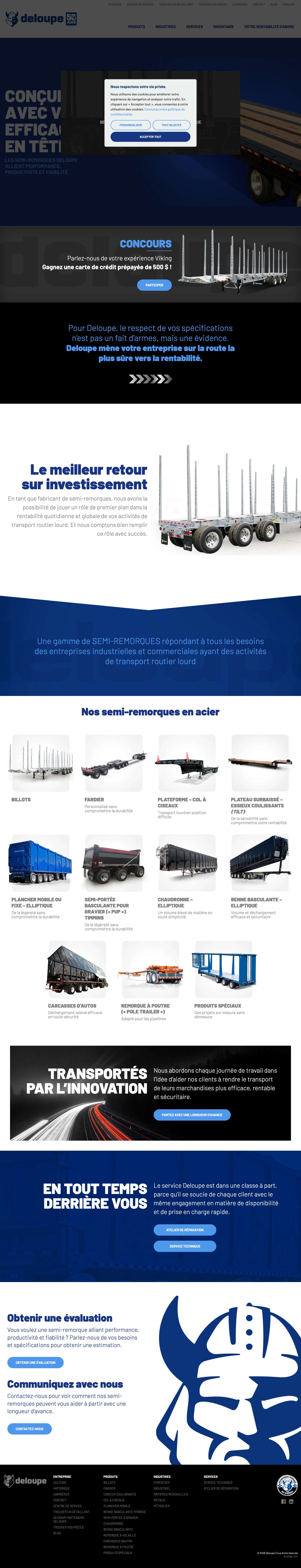 Fabricant semi-remorques au Québec | Deloupe - Full Screenshot