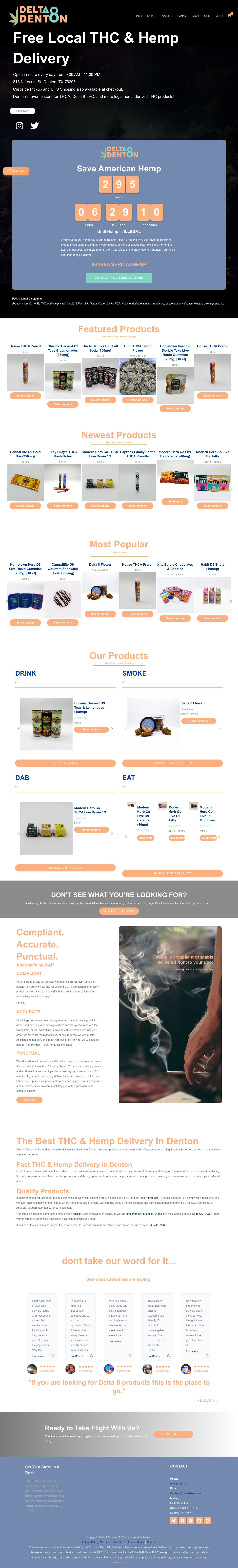 Free THC Delivery in Denton | Delta 8, 9, and THCA Deals - Full Screenshot