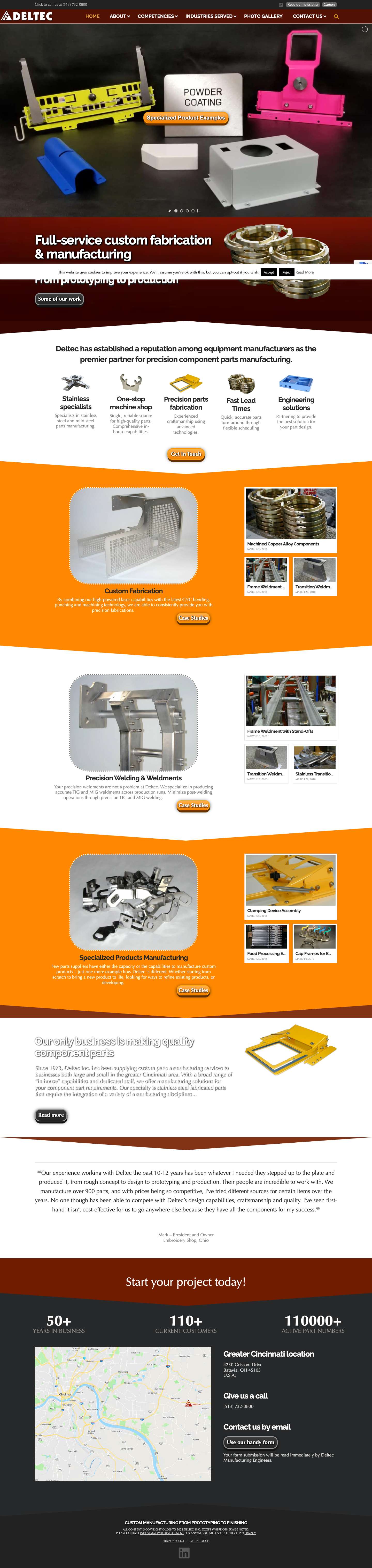Deltec Inc, Manufacturing, Custom Fabrication - Prototyping to Production - Full Screenshot