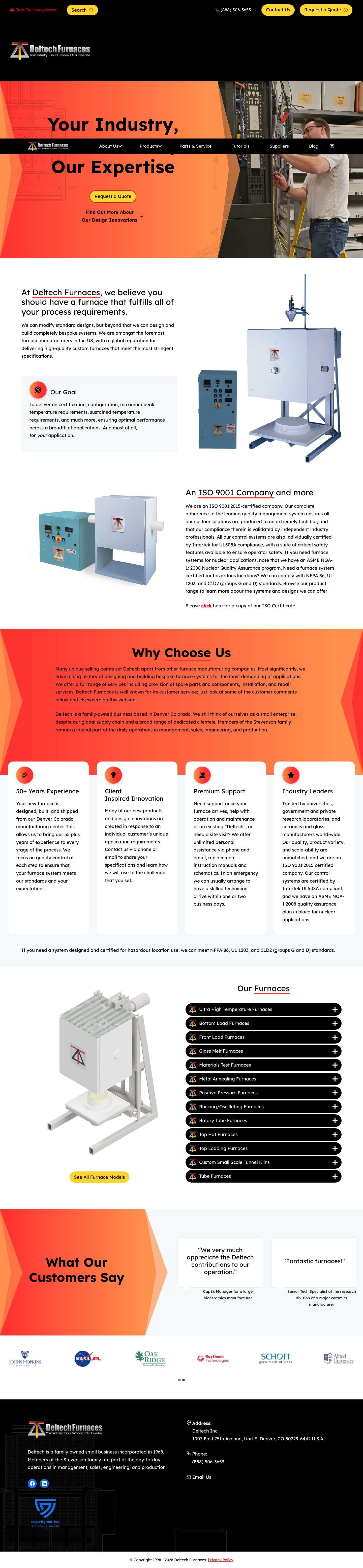 Precision-Engineered Furnace Manufacturer | Deltech Furnaces - Full Screenshot