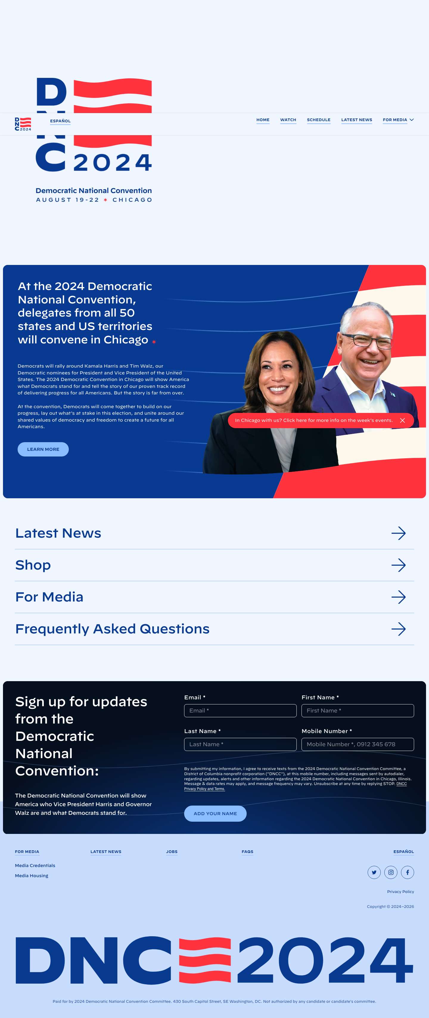 Home - Democratic National Convention - Full Screenshot