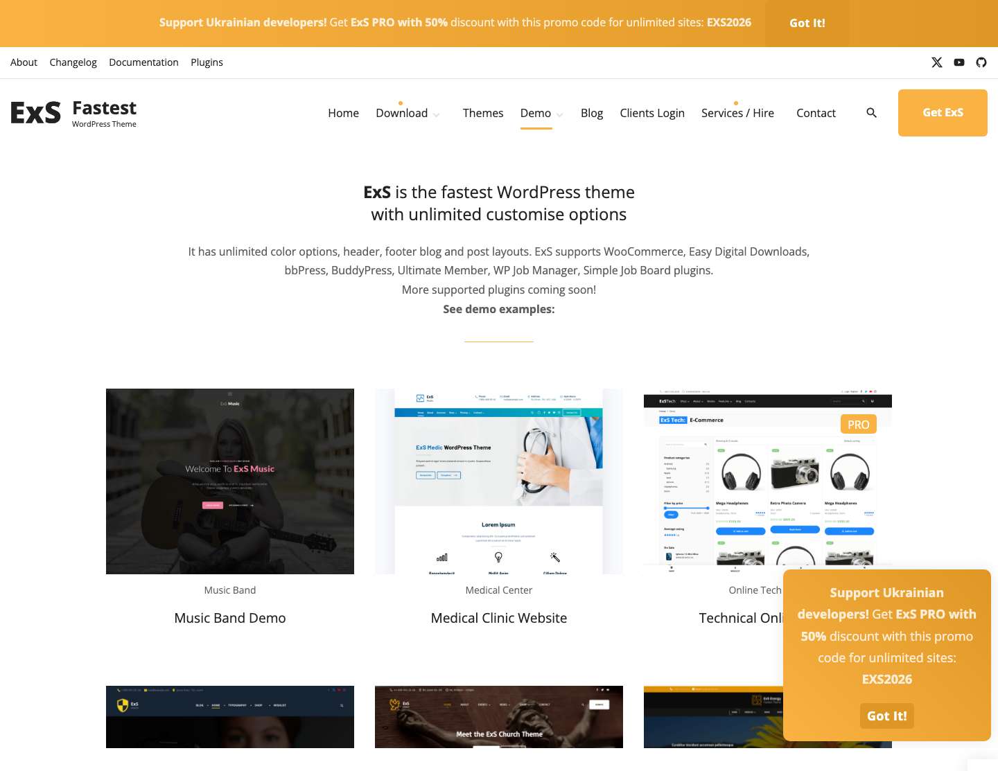 ExS Theme Demos – Theme Demos for fastest WordPress theme – ExS - Full Screenshot