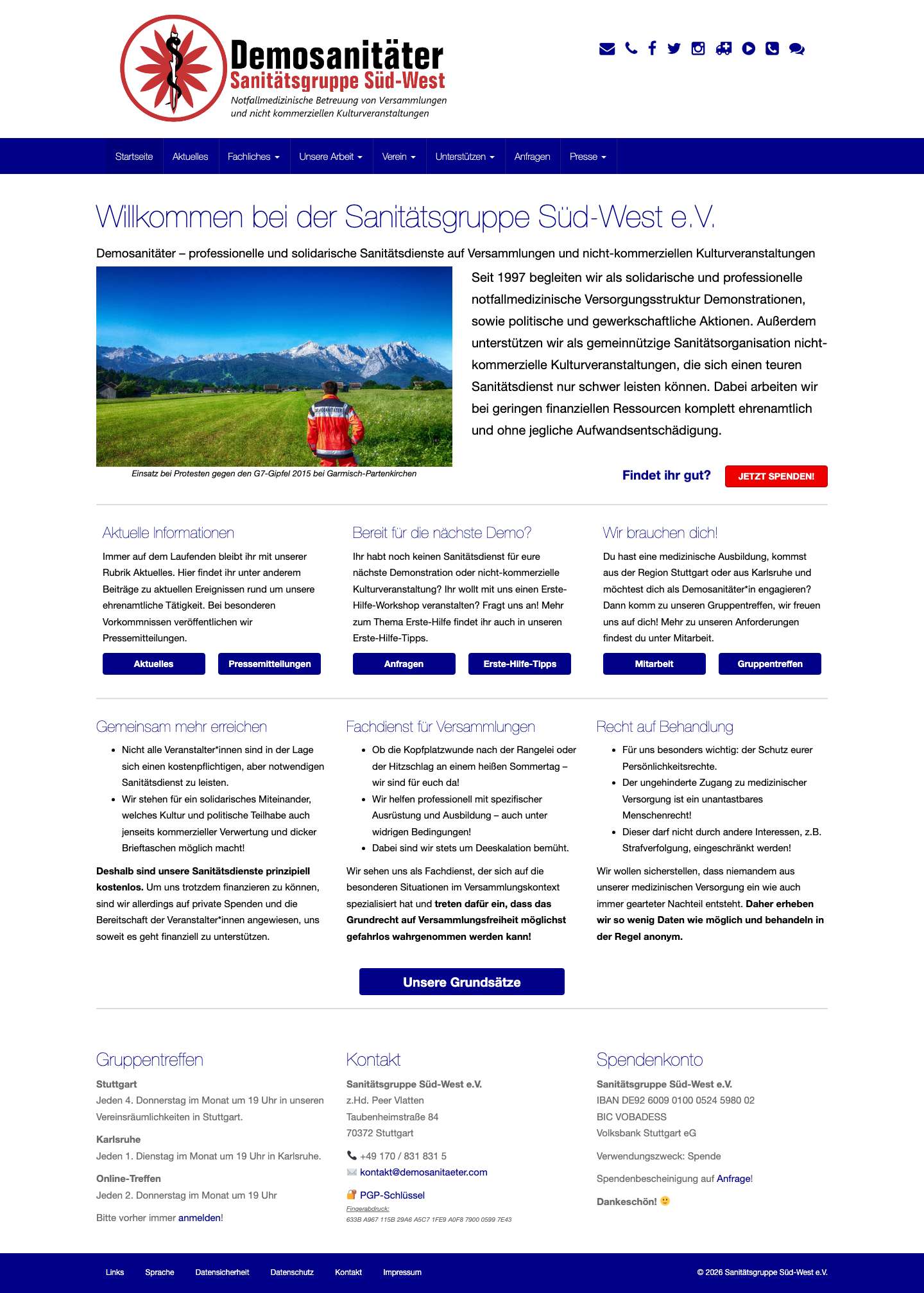 Demosanitäter - Sanitätsgruppe Süd-West e.V. | Notfallmedizinische Versammlungsbetreuung - Full Screenshot