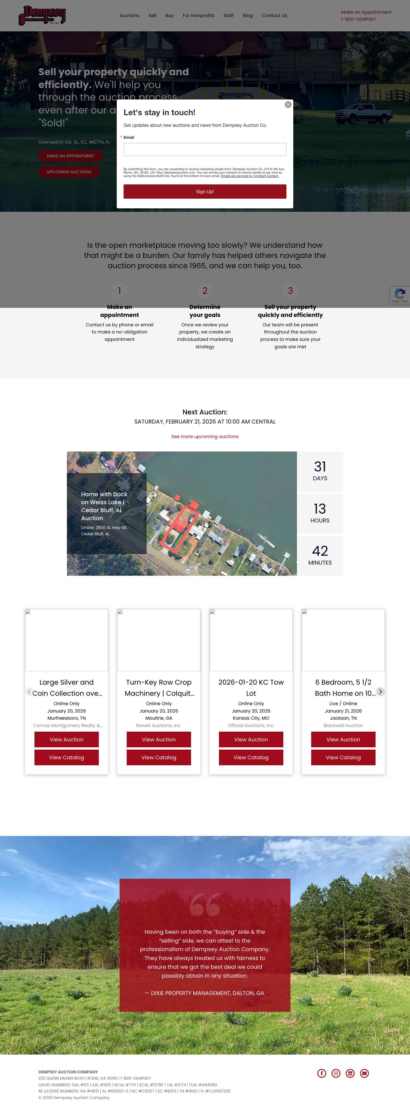 Dempsey Auction Company - Helping buyers and sellers since 1965 - Full Screenshot