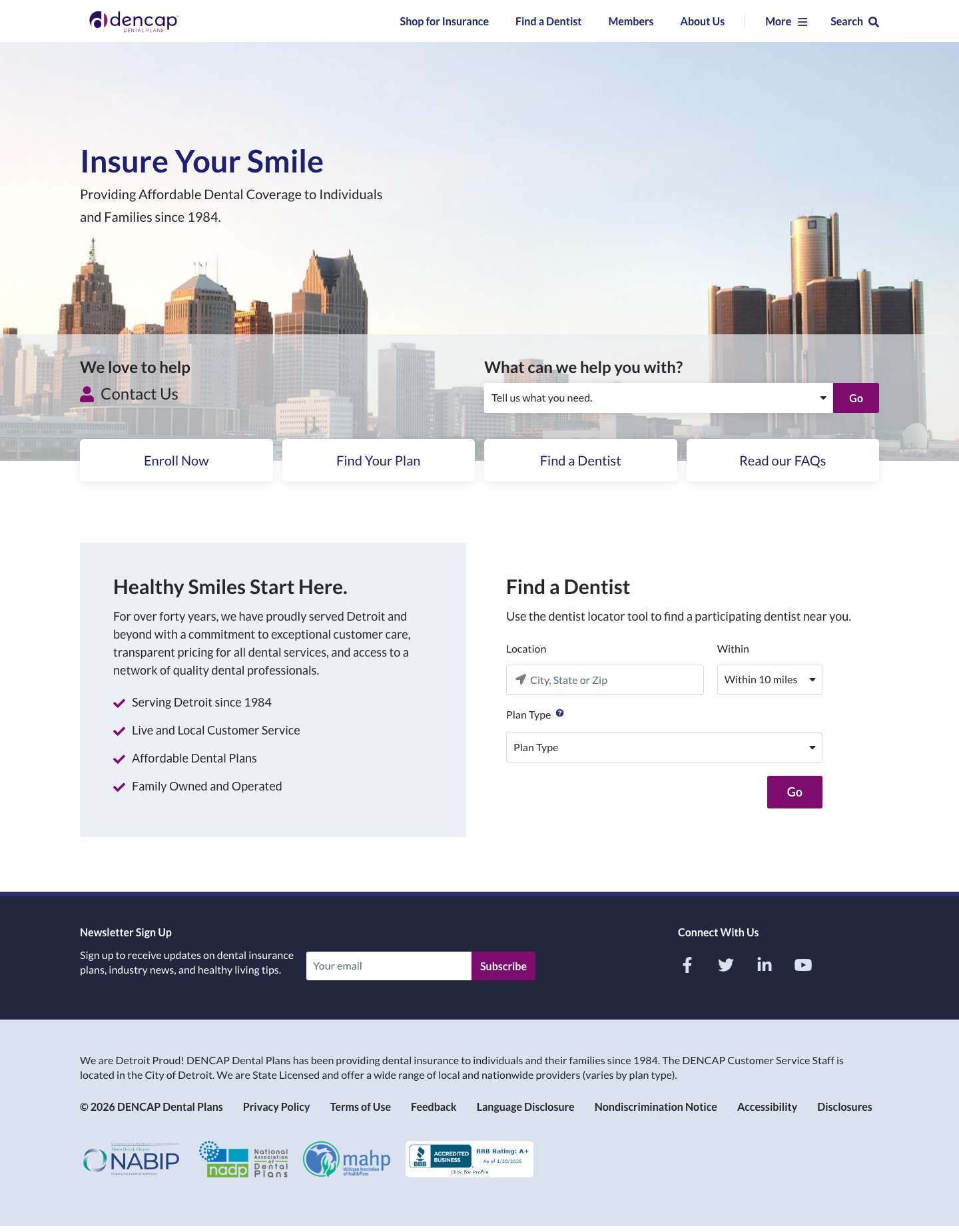 DENCAP Dental Plans - Providing Affordable Dental Coverage to Southeastern Michigan Individuals and Families - Full Screenshot