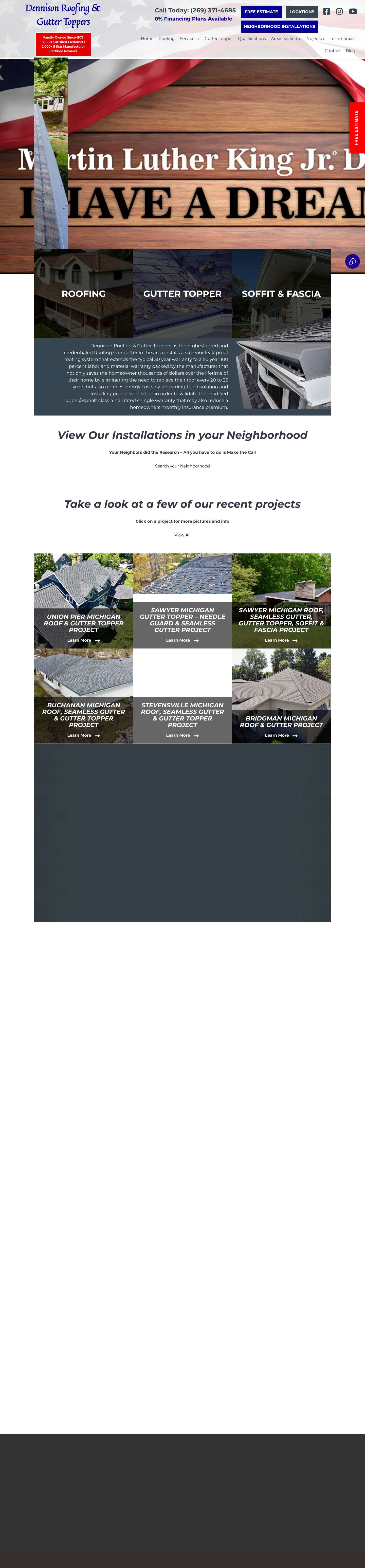 Roofing Contractors and Roof Repair Services in St. Joseph, MI at Dennison Roofing & Gutter Toppers - Full Screenshot