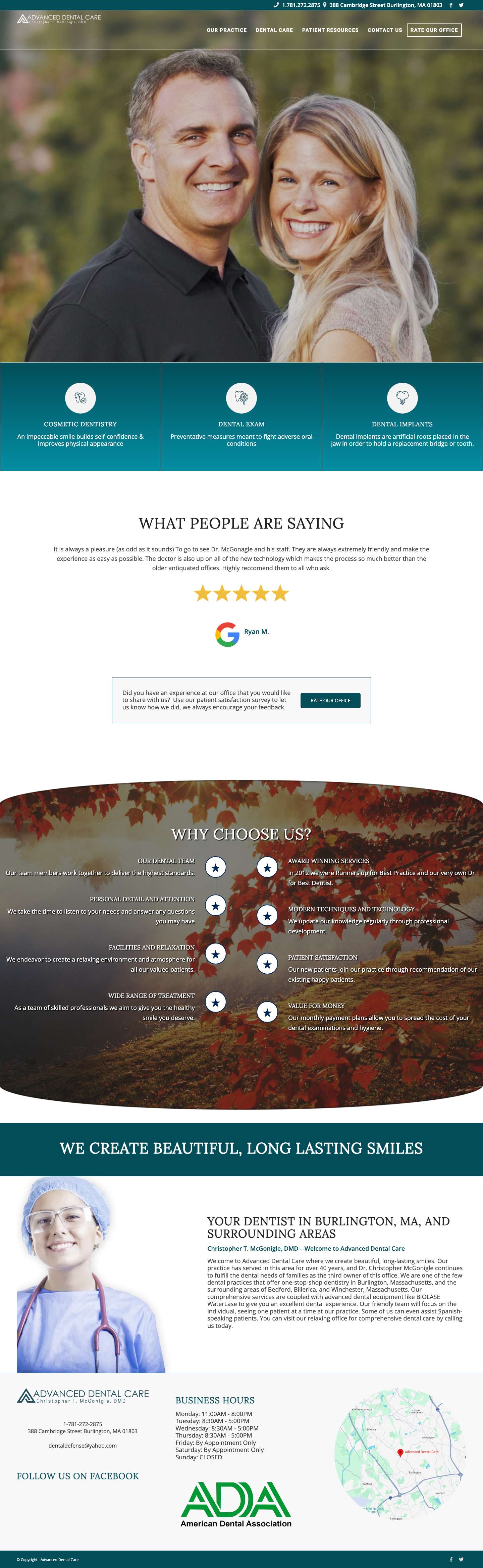 Dentist in Burlington, MA - Advanced Dental Care - Full Screenshot