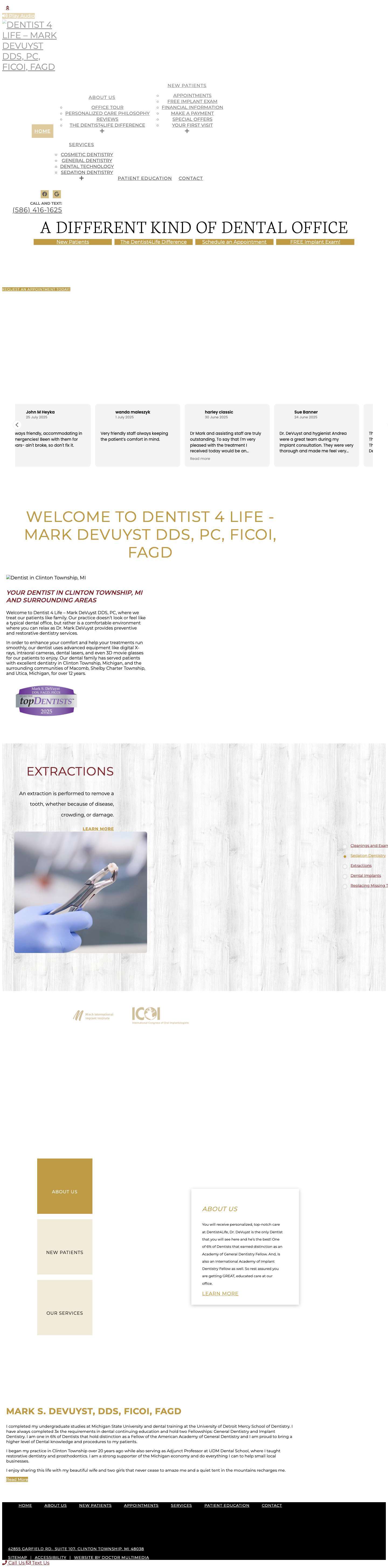 Dentist in Clinton Township, MI | Dentist 4 Life - Mark DeVuyst DDS, PC, FICOI, FAGD - Full Screenshot