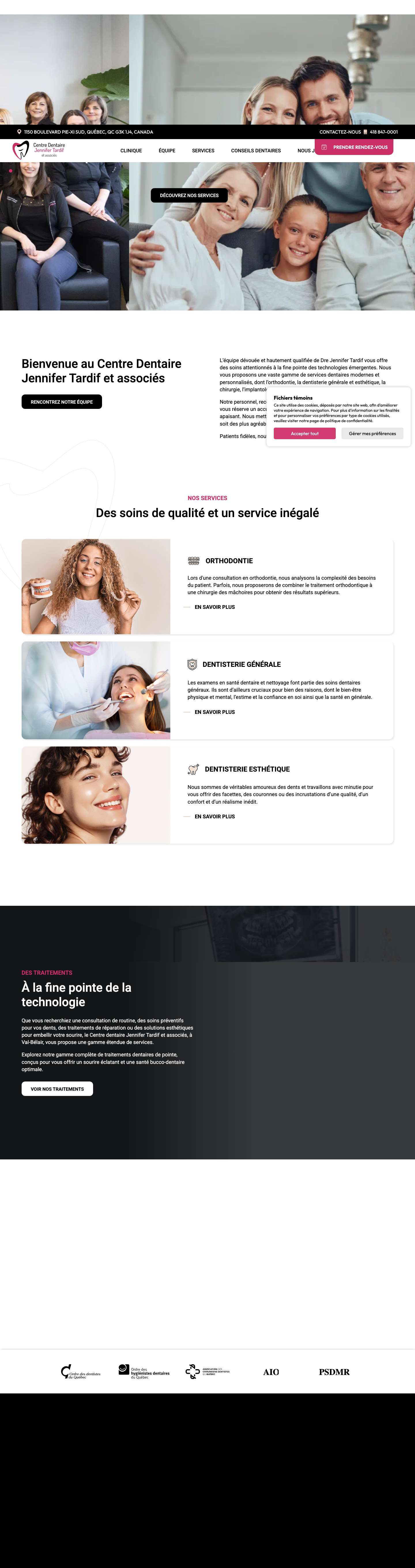 Bienvenue à tous ! Centre Dentaire Jennifer Tardif à Val-Bélair - Full Screenshot